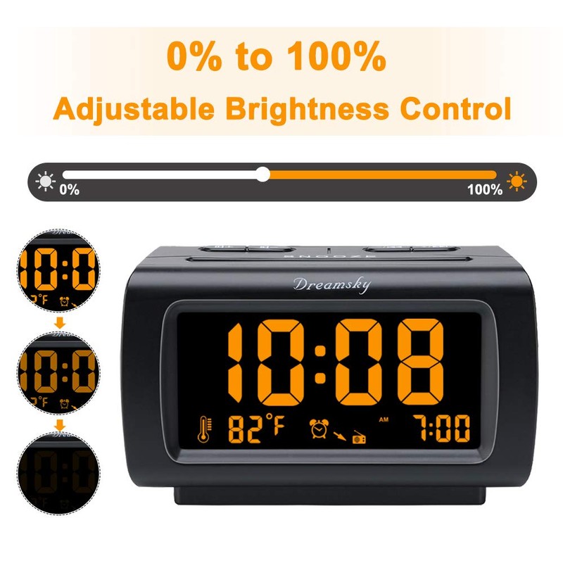 DreamSky Alarm Clock Radios for Bedrooms with Battery Backup, Large