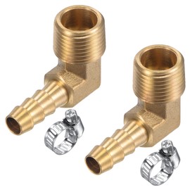 MECCANIXITY Brass Hose Barb Fitting Elbow 5/16" x 3/8NPT Male Thread Right Angle Pipe Connector with Stainless Steel Hose Clamp 2 Set