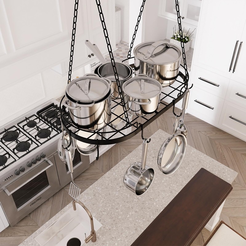 24.4” Metal Pot Rack Hanging, Oval Pan Rack Hanging with