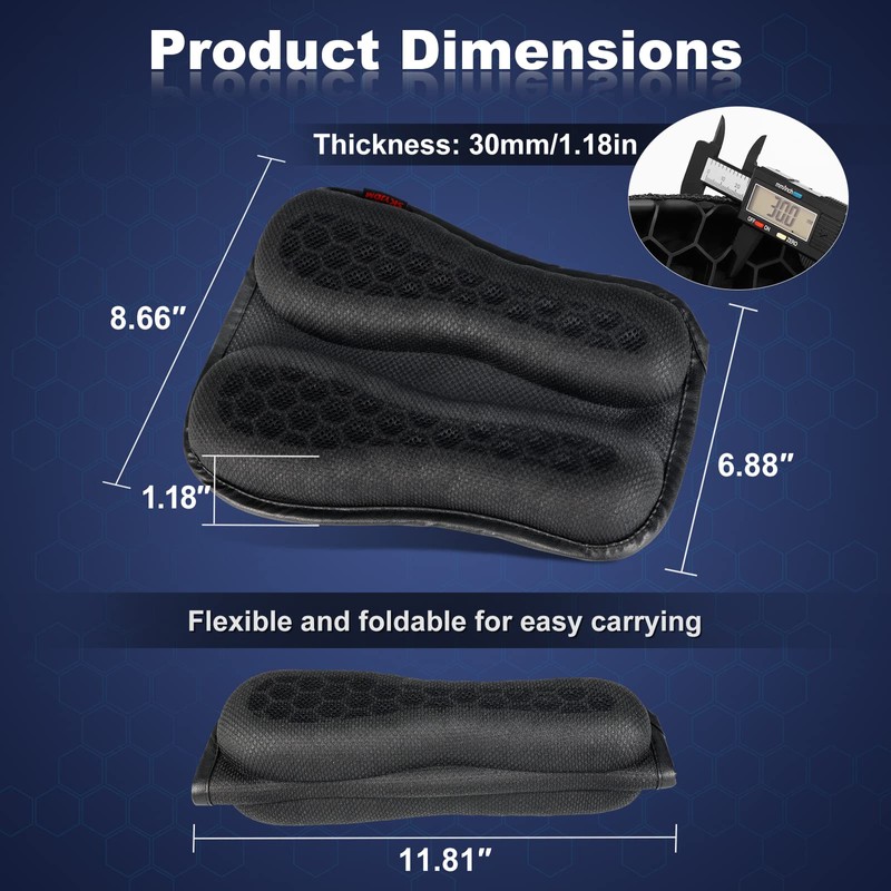 SKYJDM Foldable Passenger Motorcycle Gel Rear Seat Cushion, 3D-Honeycomb Structure