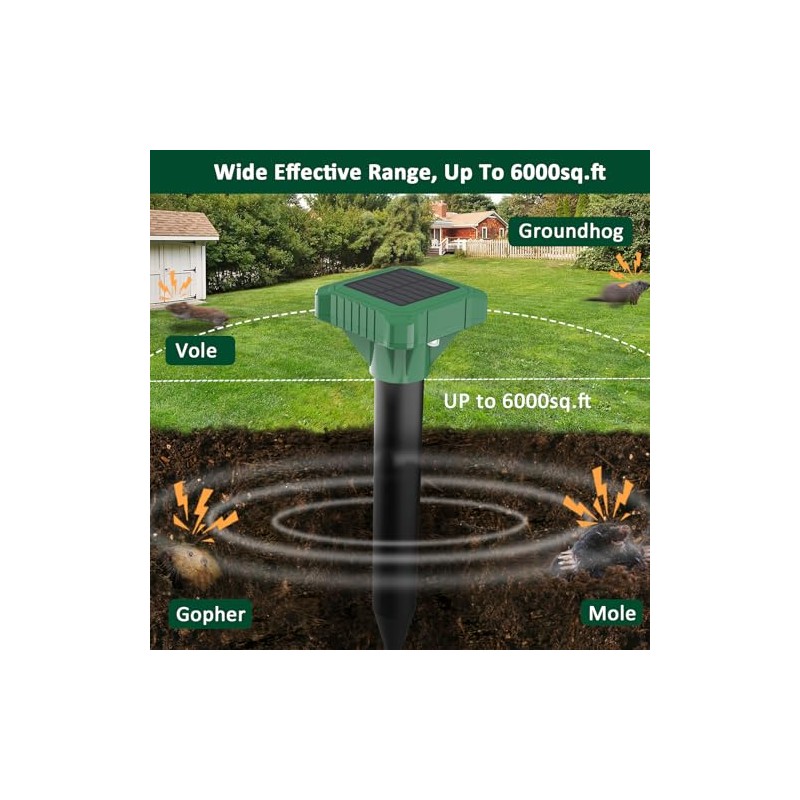2026 Upgrade Mole Repellent Solar Powered, Vibrating Solar Mole Repellent