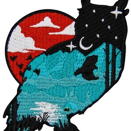 ZEGINs The Owl Silhouette with Mountain Patch Embroidered Applique Badge Iron On Sew On Emblem