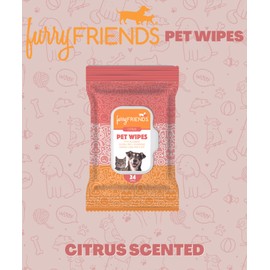 FurryFriends Pet Wipes | Citrus Scented | Hypo-allergenic | Alcohol Free| Deodorizing | Removes Loose Hair & Dirt | Incredibly Clean | 4 Pack