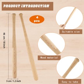 4 Pcs 18 Inch Mini Bats Wooden Baseball Bat Unfinished Small Baseball Bats Unpainted Wooden Bats for Painting DIY Sports Games Baseball Party Favors