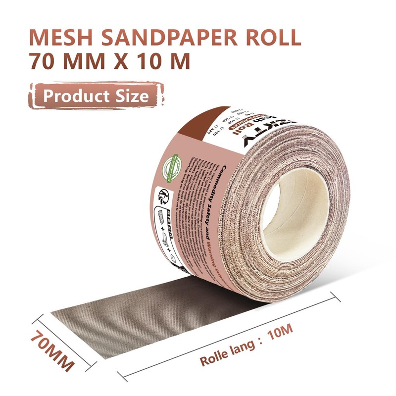 GZKTY Mesh Sandpaper Roll Velcro, 70 mm x 10 m,