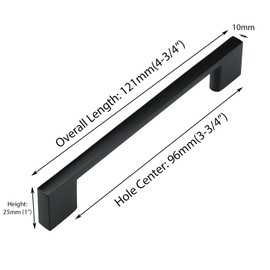Modket 10 Pack Euro Slim Cabinet Handle Pull Solid Aluminum — 4-3/4" Overall Length, 3-3/4" (96mm) Hole Center, Matte Black