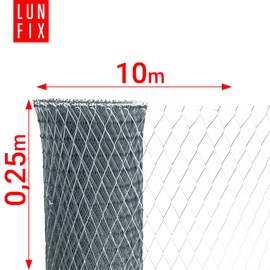 Galvanised Ribbed Expanded Metal 32 x 14 mm - 10 m Roll 250 mm Wide - Plaster Support Mat 0.6 mm Thickness for Facade, Wall, Corner, Indoor and Outdoor Plaster