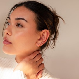 MARYLAX Gold Stud Earrings Set for Women, 3 Pairs Huggie Hoop Jacket Studs Earring Stack for Multiple Piercing, Small Diamond Hypoallergenic 14K Gold Post Dainty Zircon Trendy Jewelry Gifts