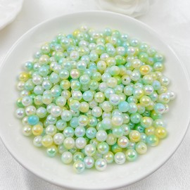 Mulutoo 400 Pcs 8MM Gradient Imitation Pearls Faux Acrylic Pearl Beads Smooth Rainbow Beads Round Spacer Loose Beads for DIY Jewelry Making Earrings Necklaces Bracelets(14-Grass Green Yellow AB)