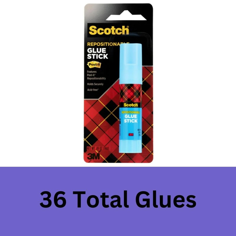 Scotch Restickable Glue Stick – 36-Pack, 0.49 oz Each, Repositionable