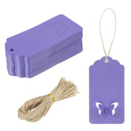 sourcing map 200Pcs Kraft Paper Gift Tags with String, 3.5 x 1.6 Inch Blank Hanging Labels Wave Shape Paper Labels Purple Gift Tags for Price Tags, Christmas, DIY Crafts