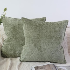 OYIMUA Green Cushion Covers 45 x 45 Set of 2 Chenille Premium Textured Throw Pillow Cases Soft Square Cushion Cover 18x18 Decorative Sofa Pillows Covers for Living Room Bedroom