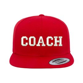 DSY Lifestyle Coach Flat Bill Snapback Unisex Baseball Hat - Hat for Coaches, Sports Hat, Snap Back Baseball Cap (RED)