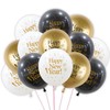 Pack of 18 New Year's Eve Decoration Balloons 2024 New Year Decoration Helium Balloons Black Gold Latex Balloons Set for Happy New Year Party Decoration
