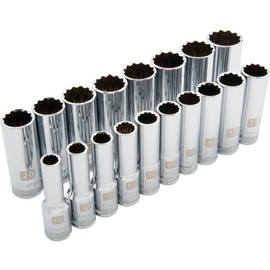Dynamic Tools D018007 1/2" Drive 12 Point Deep Metric Socket Set (18 Piece), 10mm to 27mm