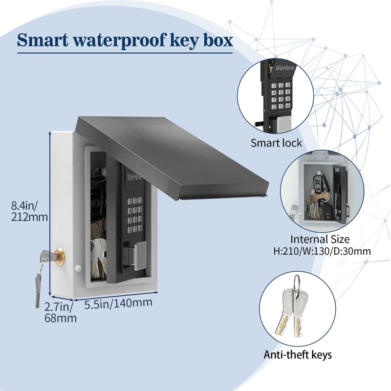 WeHere Key Lock Box Outdoor, Wall Mount Lockbox for Outside,