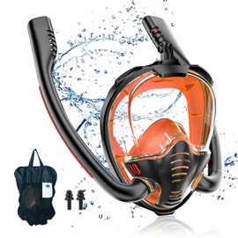 dellyy Snorkel Mask for Adults and Children, Diving Mask, Full Mask with Snorkel, CO2 Safe, Adult Snorkel Set, for Open Water (Orange (S/M)