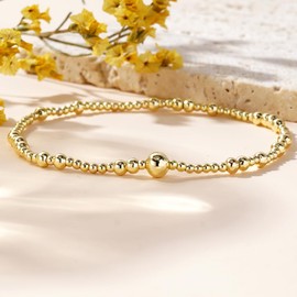 Bohxantium Gold Bracelets Stack for Women, Adjustable Stretch Gold Beaded Ball Non Tarnish Waterproof Jewelry Set, Stackable Gold Beads Bracelets for Women Trendy Summer Friendship Gift
