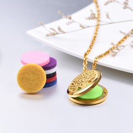 PROSTEEL Tree of Life Locket Essential Oil Diffuser Perfume Necklace Aromatherapy Necklace,Women Jewelry,18K Real Gold Plated,Valentine Christmas Gift