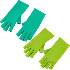 Ciieeo 2pairs Half Finger Quilting Gloves for Sewing Crafts Breathable Skid Design Hand Protective Cover for Men and Women Green