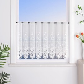 Heichkell Half-Curtain Voile - Short Curtain - Hollow Embroidery Curtain for Kitchen Doors / Corridors - Short Cream Curtain