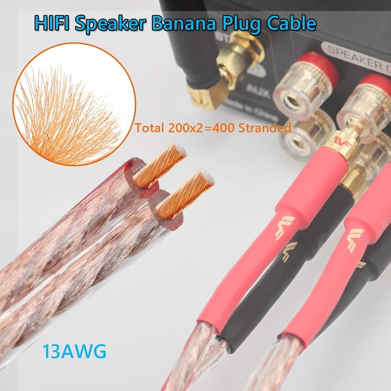 UCINNOVATE Banana Plug Coated 13 AWG Gold Plated Speaker Cable
