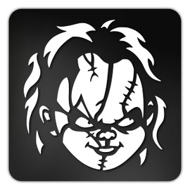 MAZ DISTRIBUTIONS – Chucky Doll Sticker – Vinyl Long Lasting Decal for Window– Removable Waterproof Scary Face Sticker for Waterbottle – Useable Indoor and Outdoor – Easy use for Car and Van – MAZ-405