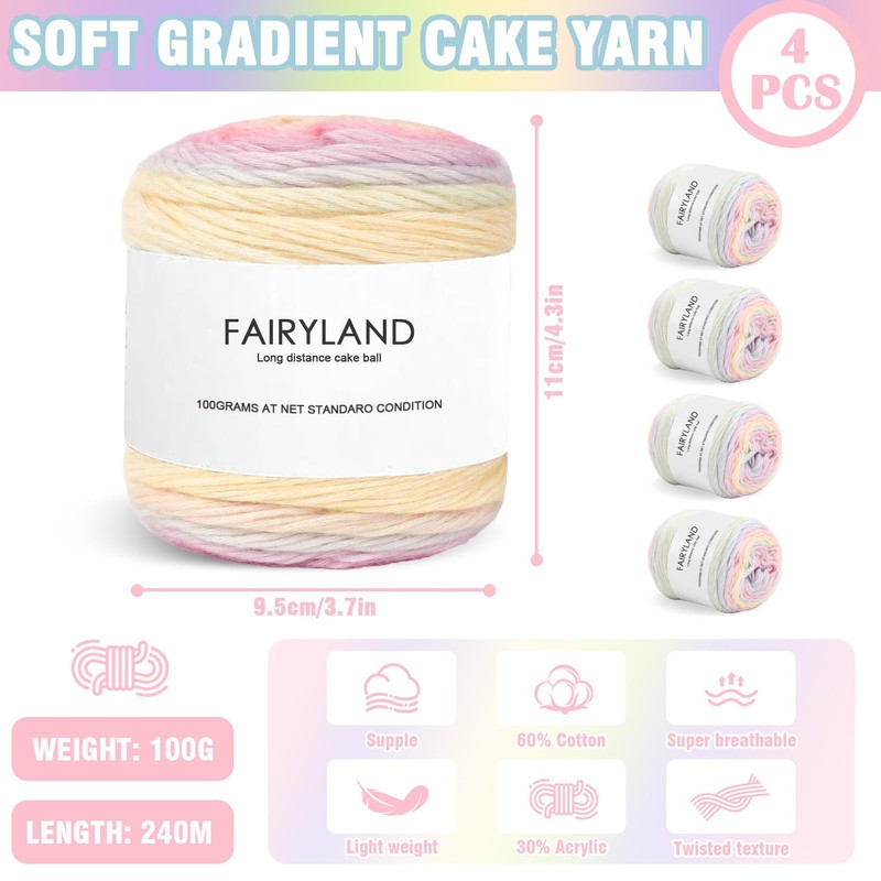 Wool Colour Gradient 400 g, Wool for Crocheting, Cupcakes Bobble,