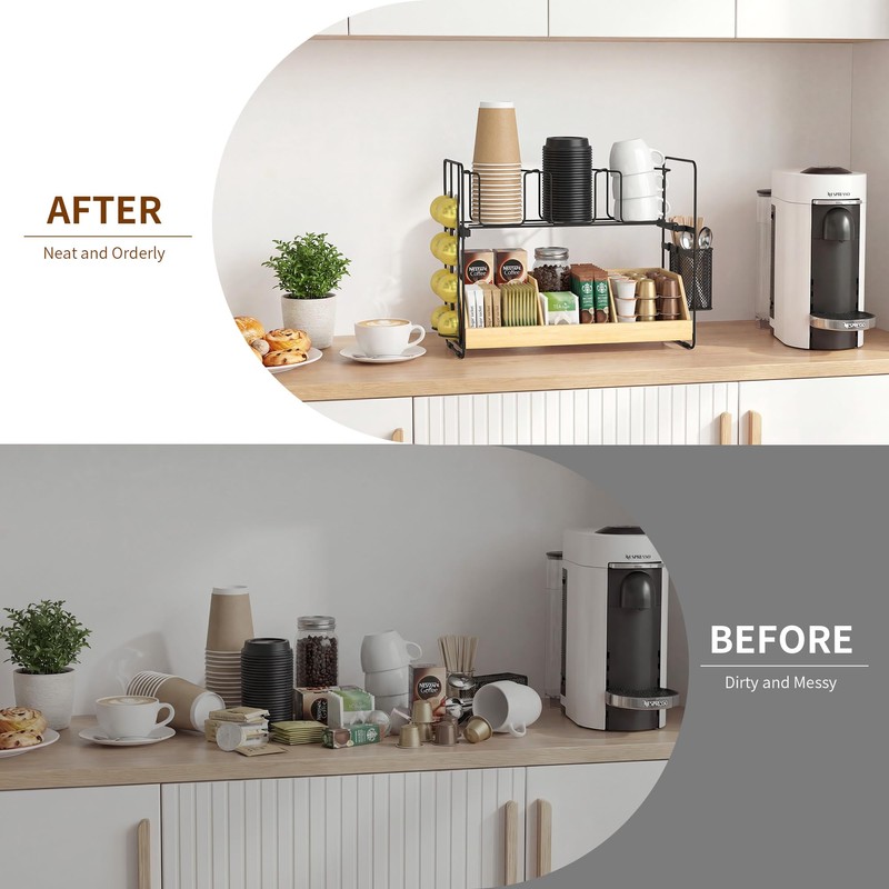 CACHOLIV Coffee Station Organizer for Countertop - Bamboo Bar Organizer