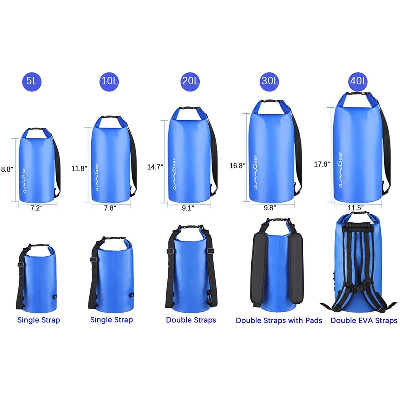 OMGear Waterproof Dry Bag Backpack Waterproof Phone Pouch 40L/30L/20L/10L/5L Floating