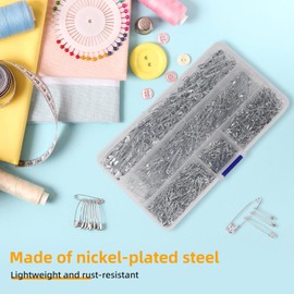 SADOKNS 600 Piece Safety Pins Set - 4 Sizes (19 mm, 22 mm, 28 mm, 38 mm) - Safety Pins Small and Large in Silver, Metal Safety Pin for Crafts, Sewing, DIY, Clothing
