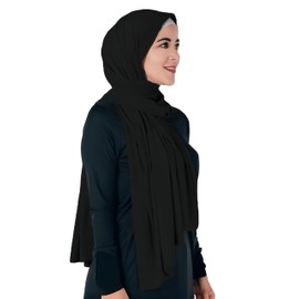 Lina & Lily Non-see-through Premium Jersey Maxi Hijab Head Scarf Wrap for Muslim Women (Black)