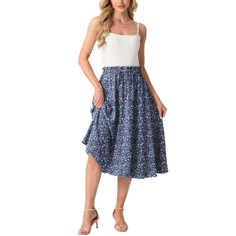 GRECERELLE Women's Summer Midi Long Midi Skirt A-line Flowy with