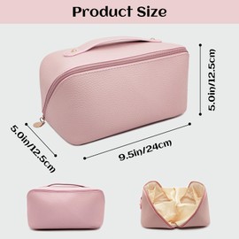Dayify Large Makeup Bag, Portable Travel Cosmetic Bag, Large Opening PU Leather Makeup Organizer, Toiletry Bag for Travelling, Makeup Brush Storage Bag for Women Girls Gifts (LycheePink)