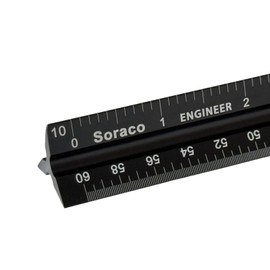 12 Inch Triangular Engineer Scale Ruler, Anodized Solid Aluminum Core with Laser Etched Scales, Imperial Scale - 1:10, 1:20, 1:30, 1:40, 1:50, 1:60, Ideal for Civil Engineering Drafting