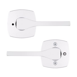 Kwikset Tripoli Lever Interior Privacy Door Handle with Lock, Door Lever for Bathroom and Bedroom, Polished Chrome Reversible Keyless Turn Lock