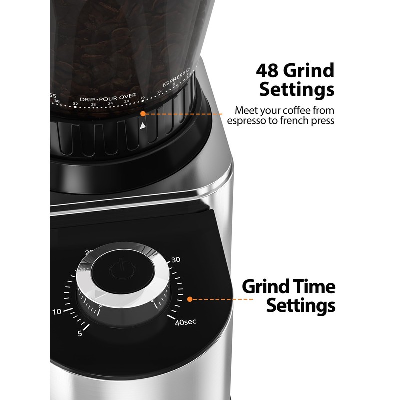 Aromaster Coffee Bean Grinder with 48 Gind Settings, Conical Burr