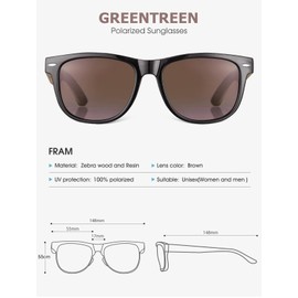 Amexi Unisex Polarized Sunglasses with Wooden Arms, UV Protection - brown