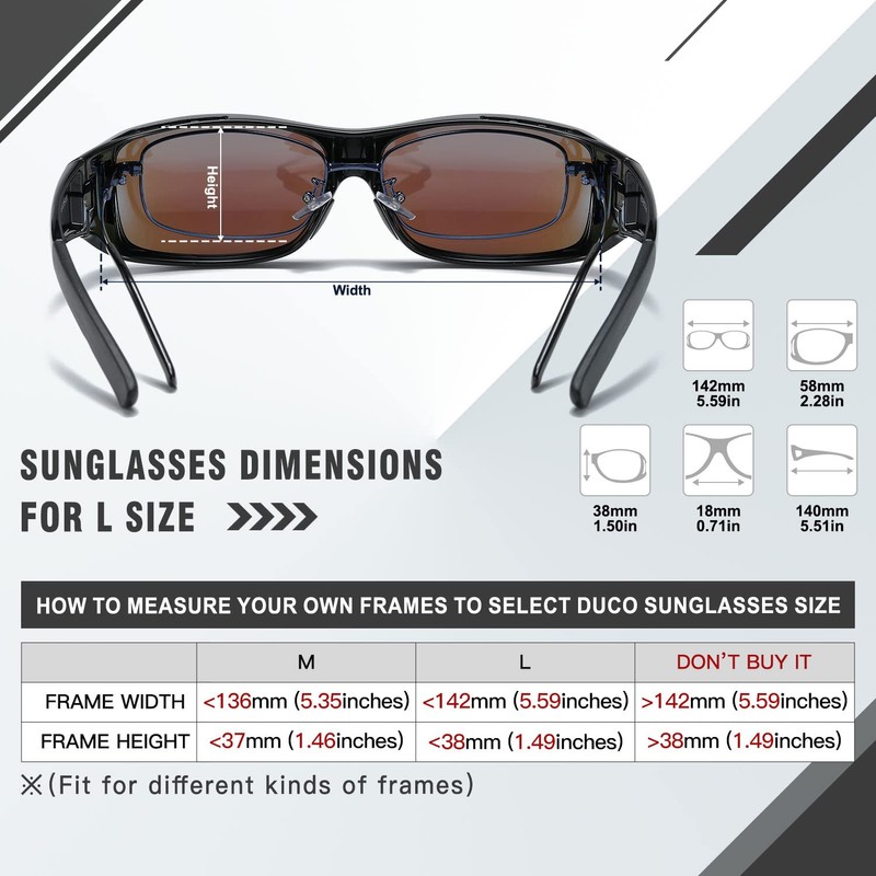 DUCO Wraparound Fitover Glasses Polarized Wear Over Sunglasses for Men