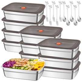 10Pcs 316 Stainless Steel Food Storage Containers Airtight Lids 50oz/1500ml Fresh-keeping Metal Refrigerator Container Metal Meal Container