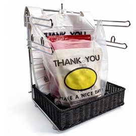 Lizipai Store shopping plastic bag holder storage basket , chrome plated metal convenient holder for easy storage - suitable for 11 1/2 "W x 6" D x 21 "H bag - compact unit, 13" W x 11 "L x 17" H