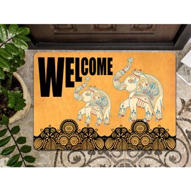 Funny Welcome Doormat Front Porch Decor Rugs With Rubber Back 30"(L) x 18"(W)Bohemian Elephant Vibrant Mandala Pattern Stylish Decor Welcome Matt Outside Entrance Monogram Mats for Front Door Patio