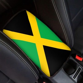 FUIBENG Vehicle Center Console Armrest Cover Pad, Universal Fit Soft Comfort Center Console Armrest Cushion for Car, Jamaica Flag