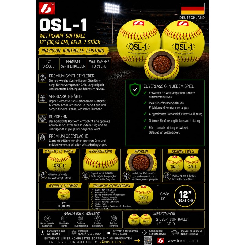 BARNETT OSL-1 - Pallone da competizione da 12", confezione da