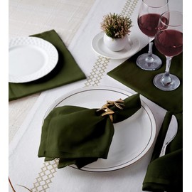 Encasa Cotton Cloth Napkins | Set of 12 | Size 43x43 cm | Leaf Green Solid Color | Machine Washable