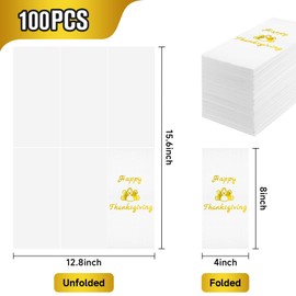 100pcs Thanksgiving Napkins - Fall Napkins with Gold Foiled Happy Thanksgiving Turkey, Fall Dinner Napkins Disposable Cocktail Napkins, Autumn Harvest Napkins for Thanksgiving Party Supplies