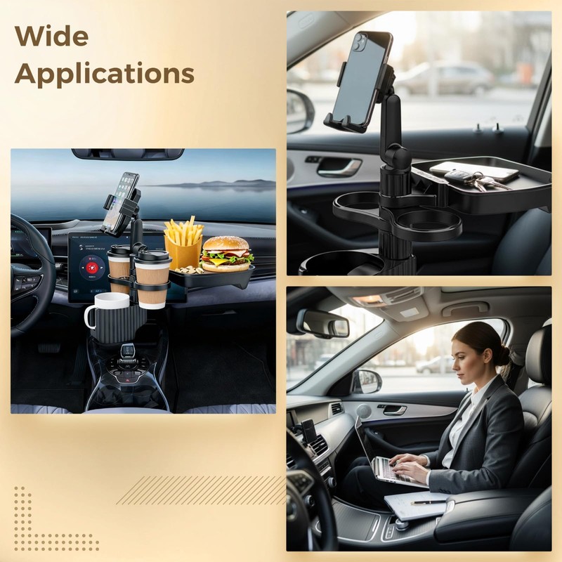 6-in-1 Car Cup Holder Expander with Tray & Phone Mount,