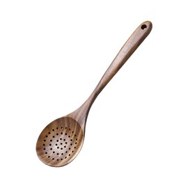 FSSTUD 28.5 cm Wood Serving Slotted Spoon Long Wooden Kitchen Skimmer Cooking Colander Spoon Large Strainer Spoons Soup Skimmer Ladle Natural Wooden Cooking Utensil Spoons for Stirring Draining