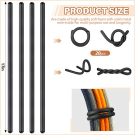 20 Pcs 17 Inch EVA Foam Twist Rubber Ties Reusable Bendable Cable Tie Straps Flexible Heavy Duty Twisty Ties for Organizing Cords Bundling (Black)