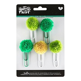 Illustrated Faith - Designer Paper Clips - Green Pom Pom
